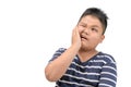 Tooth ache concept. Obese boy feeling pain Royalty Free Stock Photo