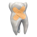 Tooth with adhesive plasters. Dental recovery concept, 3D rendering