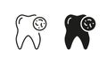 Tooth Bacteria Silhouette and Line Icon Set. Oral Virus Problem Pictogram. Microbe and Infection on Human Tooth. Dental