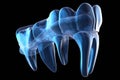 Tooth on a black background, x-ray image, 3d render, 3d render of jaw x-ray with aching tooth, AI Generated Royalty Free Stock Photo