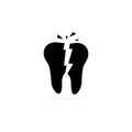 Tooth black broken icon. Cracked tooth silhouette vector isolated