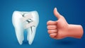 Tooth on blue with hand