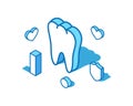 Tooth blue line isometric illustration. Healthy internal organ 3D banner template.