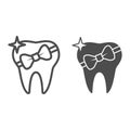 Tooth with bow line and solid icon, International dentist day concept, Healed tooth sign on white background, tooth gift