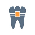 Tooth with braces colored icon. Orthodontic treatment, healthy organ in the oral cavity symbol Royalty Free Stock Photo