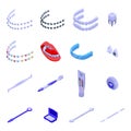 Tooth braces icons set, isometric style