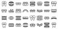 Tooth braces icons set, outline style