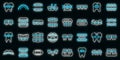 Tooth braces icons set vector neon