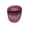 Tooth braces in wide open mouth. Cartoon style