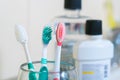 Tooth brush on clean toilet room. Concept dental.