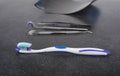 Tooth brush and paste with dental tools. Clean your teeth scene Royalty Free Stock Photo