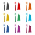 Tooth brush with toothpaste icon, Toothbrush icon, color icons set