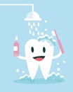 Tooth Brushing and take shower Itself. Royalty Free Stock Photo