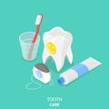Tooth care flat isometric vector.