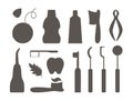Tooth care tools vector silhouettes set. Collection of elements for cleaning teeth. Dentistry equipment isolated on white Royalty Free Stock Photo