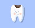 a tooth with caries. Dental diseases. cartoon character, a sad tooth with a dark hole. 3d illustration. Royalty Free Stock Photo