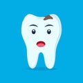 Tooth with caries icon. Unhappy cute tooth character. Caries tooth. Dental personage vector illustration. Illustration for Royalty Free Stock Photo