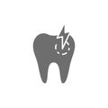 Tooth with caries, toothache, sick dental grey icon.