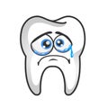 Tooth cartoon crying face isolated on white background.