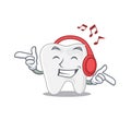 Tooth Cartoon design concept listening music on headphone