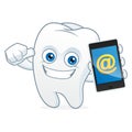 Tooth cartoon mascot hold, phone