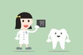 Tooth cartoon vector, female dentist hold dental x-ray film
