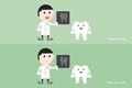 Tooth cartoon vector, male dentist hold dental x-ray film