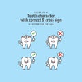 Tooth character with correct & cross sign illustration