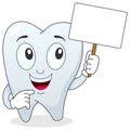 Tooth Character Holding Blank Banner