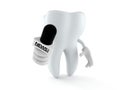 Tooth character holding interview microphone