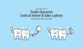 Tooth character Look at mirror & take a photo with mobile phone Royalty Free Stock Photo