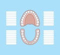 Tooth chart blank illustration vector on blue background. Dental