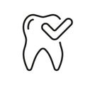 Tooth with Checkmark Line Icon. Healthy Teeth Concept. Check Oral Health Linear Pictogram. Tooth Protection. Dentistry