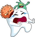 Tooth Cartoon Character Attacked By Germs