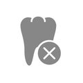 Tooth with cross checkmark gray icon. Diseased organ symbol