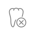 Tooth with cross checkmark line icon. Diseased internal organ symbol