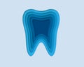 Tooth 3d symbol in paper cut style. Dentistry service, dental design. Stomatology cut out of paper banner.