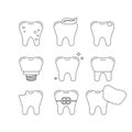 Tooth dental line icon set isolated on white