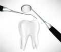 Tooth examined by dental instruments