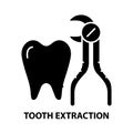 tooth extraction icon, black vector sign with editable strokes, concept illustration