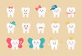 Tooth fairies with crowns and wings. Girl teeth and boy teet. Flat illustrations in kawaii style