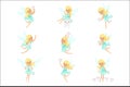 Tooth Fairy, Blond Little Girl In Blue Dress With Wings And Baby Teeth Set Of Cute Girly Cartoon Fantastic Fairy-Tale Royalty Free Stock Photo