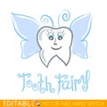 Tooth Fairy. Editable vector graphic in linear style