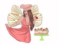 tooth fairy with a strawberry cake. cake and caries Royalty Free Stock Photo
