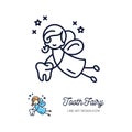 Tooth Fairy thin line art icons, Childrens dentistry logo