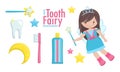 Tooth fairy with wand and a set of cute items.