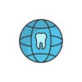 Tooth and globe vector icon sign and symbol isolated on white background Royalty Free Stock Photo