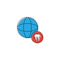 Tooth and globe vector icon sign and symbol isolated on white background Royalty Free Stock Photo