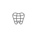 Tooth and globe vector icon sign and symbol isolated on white background Royalty Free Stock Photo