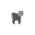 Tooth and globe vector icon sign and symbol isolated on white background Royalty Free Stock Photo